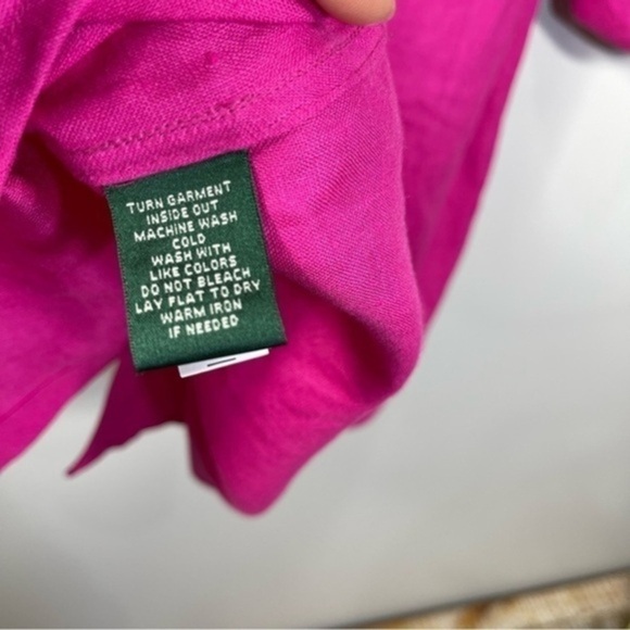LAUREN Ralph Lauren Barbie Hot Pink 100% Linen
Button Up Top Breast Pockets Sz M - Picture 8 of 11